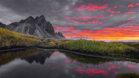 Iceland Vestrahorn Mountain Reflection On Water During Sunrise HD Nature Wallpapers | HD ...