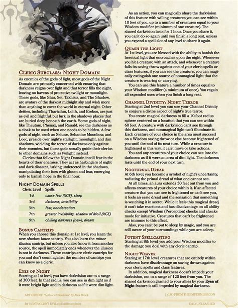 The Night Domain (Cleric) — DND Unleashed: A Homebrew Expansion for 5th ...