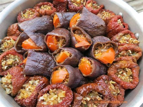 Stuffed Dried Eggplant and Pepper Dolma; Kuru Patlican Dolmasi | Ozlem's Turkish Table Dried ...