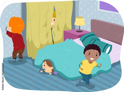 Stickman Kids Hide And Seek Bedroom Stock Vector | Adobe Stock