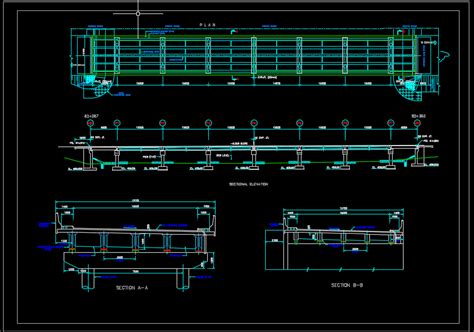 Bridge Layout Plan, Elevation and Cross section details Autocad Drawing