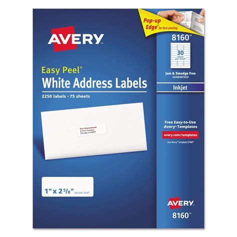 Avery 8160 Easy Peel Address Labels, 30 per Sheet, Inkjet, White, 2250 Labels | eBay
