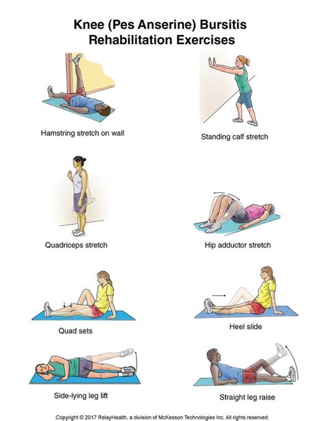 Knee (Pes Anserine) Bursitis Exercises: Illustration | Bursitis knee, Knee exercises ...