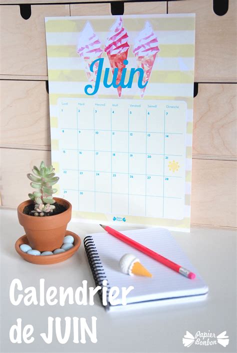 Calendrier de juin - printable - Papier Bonbon