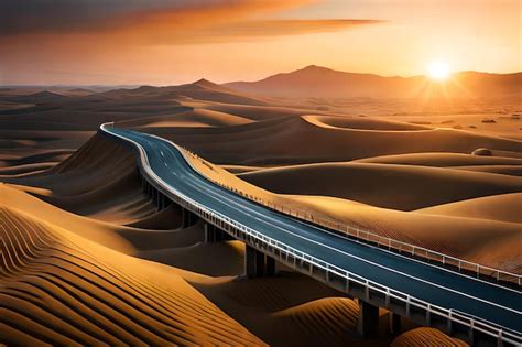 Premium AI Image | A road in the desert at sunset