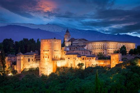 Night View Of Famous Alhambra, European Travel Landmark Stock Image - Image: 61276301