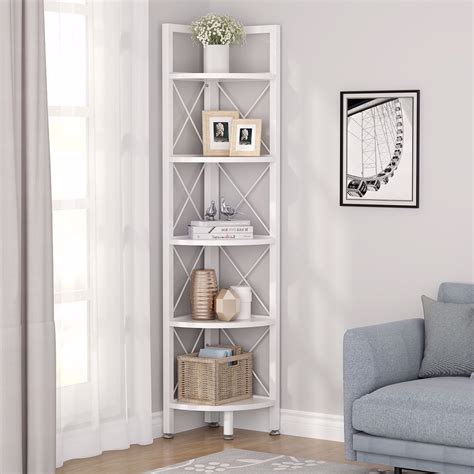 This narrow shelving unit fits great in any corner of the living room, bedroom, home office ...