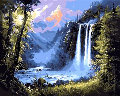 Waterfall landscape digital the paintings no frame home decoration oil painting picture coloring ...