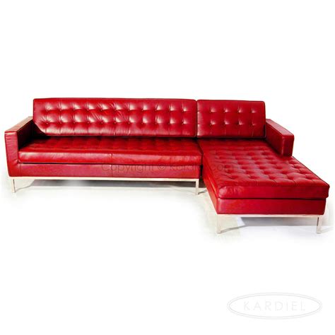 Florence Knoll Style Right Sectional, Red Premium Leather | Florence ...