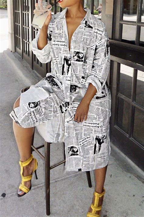 Newspaper Printed Shirt Dress | Printed shirt dress, Shirt dress, Yellow fashion