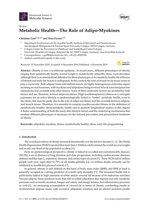 (PDF) Metabolic Health—The Role of Adipo-Myokines