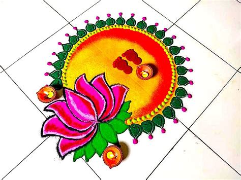 lotus rangoli for laxmi pooja/diwali | Simple rangoli border designs, Easy rangoli designs ...