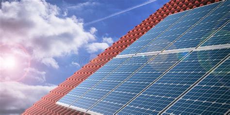 3d Rendering Red Roof with Solar Panels Stock Illustration - Illustration of economy, real: 82301987