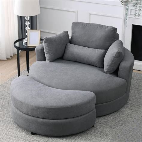 Magic Home 51 in. Swivel Accent Barrel Sofa Linen Fabric Lounge Club Big Round Chair with ...