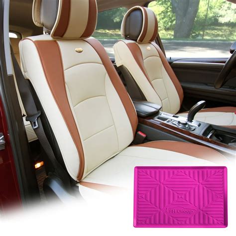 FH Group Beige Leatherette Front Bucket Seat Cushion Covers for Auto ...