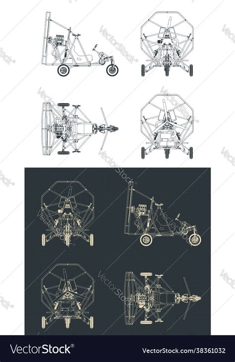 Ultralight trike aircraft blueprints Royalty Free Vector