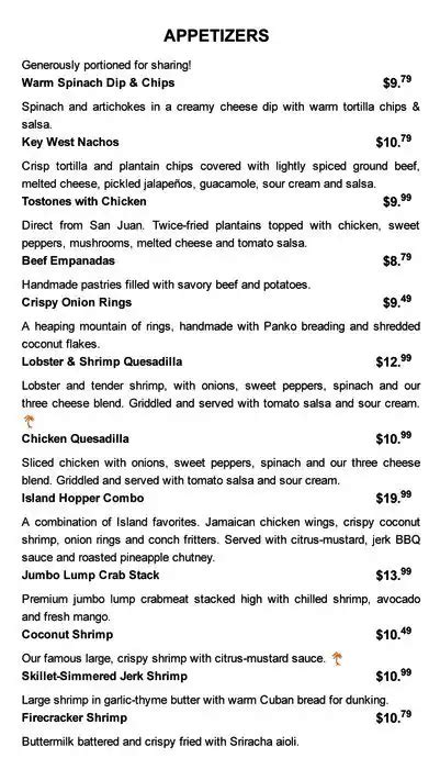 Menu at Bahama Breeze pub & bar, Schaumburg