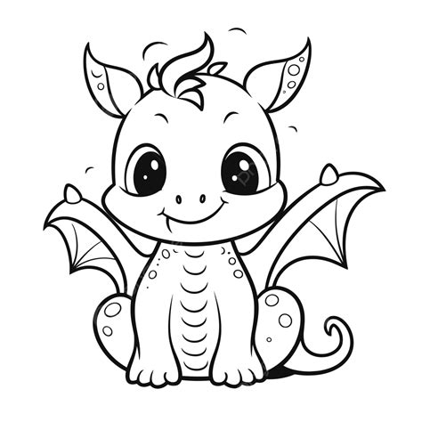 Baby Dragon Coloring Page With Big Eyes Outline Sketch Drawing Vector ...