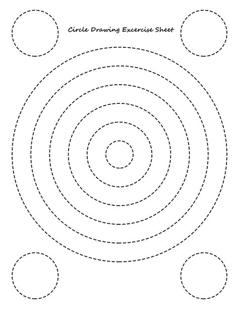 a circle drawing exercise sheet with circles in the middle and dots at the center,