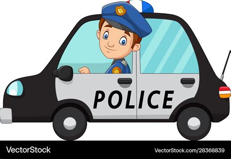 Cartoon officer police driver car Royalty Free Vector Image