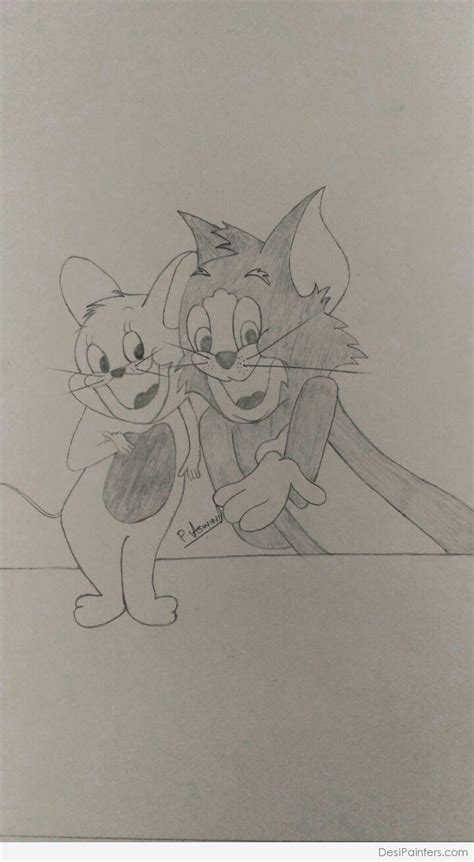 Pencil Sketch of Tom And Jerry - Desi Painters