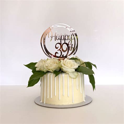 Rose Gold Geometric Circle 'Happy 39th' Birthday Cake Topper - Online ...