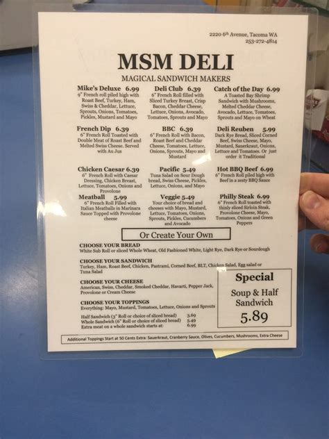 Online Menu of MSM Deli Restaurant, Tacoma, Washington, 98403 - Zmenu