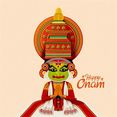 Feliz bailarina de onam kathakali en traje tradicional | Vector Premium