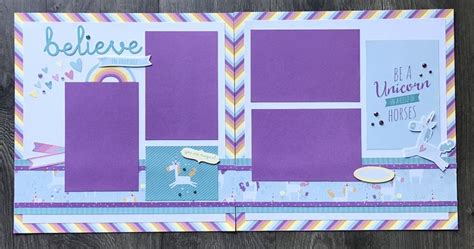 a scrapbook with purple and blue pages