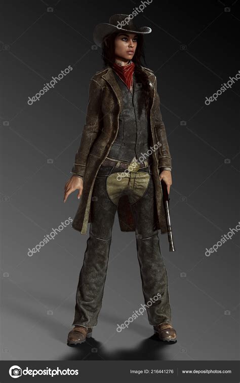 Beautiful Female Cowgirl Gunslinger Western Clothing Gun — Stock Photo ...