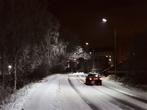 Winter night road