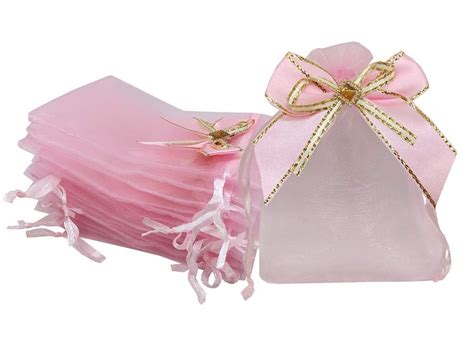 Sanrich 50pcs Sheer Organza Bags 3.9x4.7 Inches Jewelry Bags Candy Rose Drawstring Pouches ...