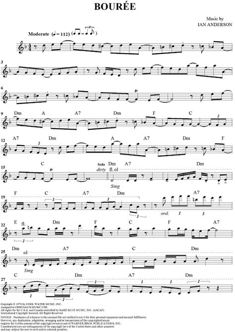 Bouree - Flute Sheet Music by Jethro Tull | Flute, Flute sheet music ...