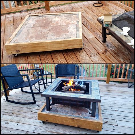 Made a tile top rolling base for the deck fire pit...pretty happy with how my first ever wood ...