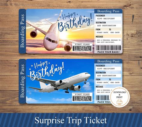 Birthday Airplane Ticket Printable Surprise Trip Ticket - Etsy