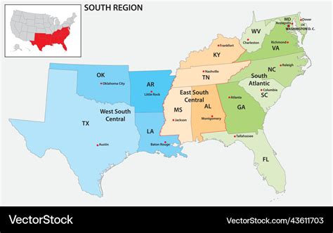 Administrative map of the us census region south Vector Image