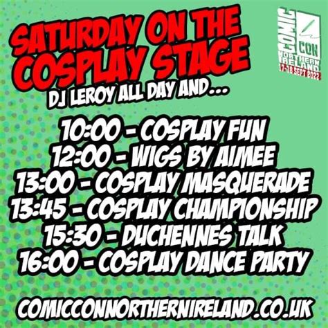 Comic Con Northern Ireland on Twitter: "Saturday & Sunday Cosplay Stage Times"