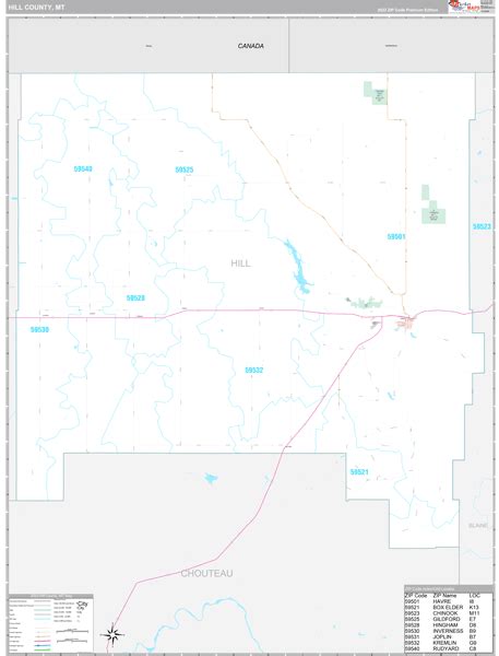 Hill County, MT Wall Map Premium Style by MarketMAPS - MapSales