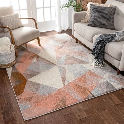 Well Woven Barra Blush Pink Multi-Color Modern Geometric Triangle Pattern Abstract Area Rug ...