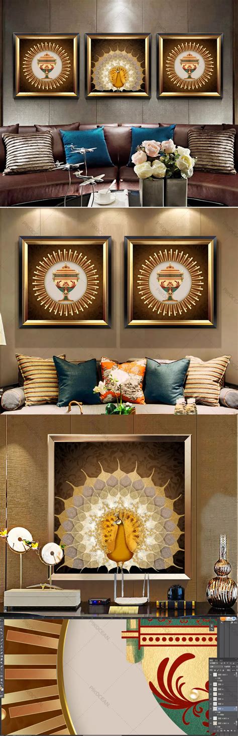 Light luxury high-end hotel abstract gold retro European peacock European decorative painting