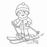 Coloring Page Outline Of Cartoon Boy Skiing Winter Sports Stock Vector  sketch template