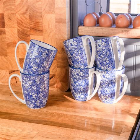 Tea Coffee Mug Patterned Porcelain Cups - Blue and White - 350ml 5055512080144 | eBay