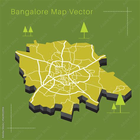 Detailed vector Bangalore map, Bangalore city map, Bangalore map. Isometric map of Bengaluru ...