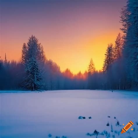 Sunset over a snow covered meadow
