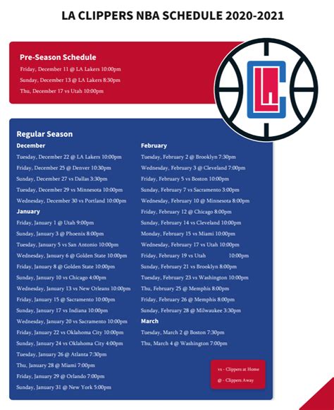 Printable LA Clippers schedule for 2020-21 (and TV schedule) - Printerfriendly