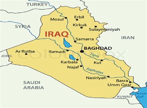 Shows the governorates of Iraq and Iraq's borders with neighboring ...