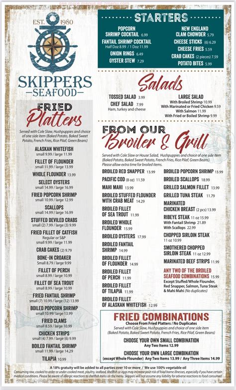 Menu at Skippers Seafood restaurant, High Point, S Main St