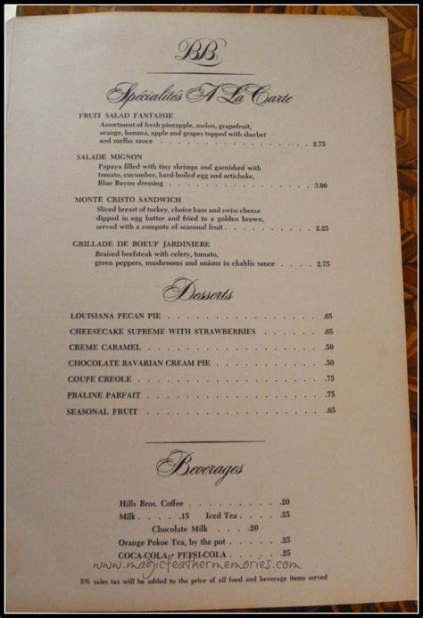 Vintage Disneyland ~ The Blue Bayou Restaurant - 1960’s Menu