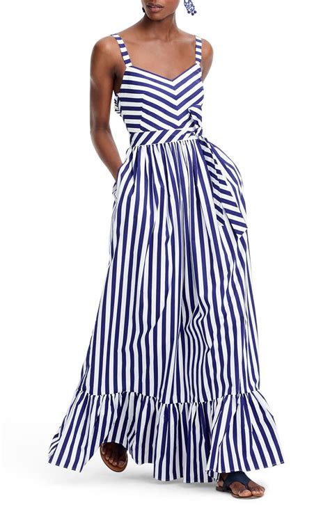 J.Crew Stripe Ruffle Cotton Maxi Dress in Blue - Save 65% - Lyst