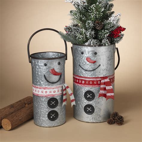 The Holiday Aisle® Nesting Galvanized Snowman 2 Piece Metal Bucket Set & Reviews | Wayfair